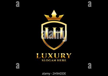 LH elegant luxury monogram logo or badge template with scrolls and royal crown - perfect for luxurious branding projects Stock Vector