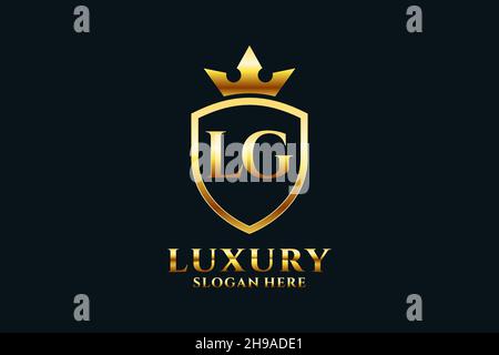 LG elegant luxury monogram logo or badge template with scrolls and royal crown - perfect for luxurious branding projects Stock Vector