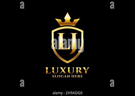 LJ elegant luxury monogram logo or badge template with scrolls and royal crown - perfect for luxurious branding projects Stock Vector