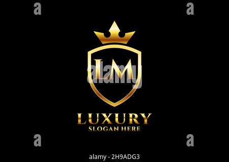 LM elegant luxury monogram logo or badge template with scrolls and royal crown - perfect for luxurious branding projects Stock Vector