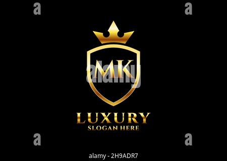 MK elegant luxury monogram logo or badge template with scrolls and royal crown - perfect for luxurious branding projects Stock Vector