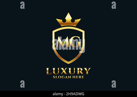 MG elegant luxury monogram logo or badge template with scrolls and royal crown - perfect for luxurious branding projects Stock Vector