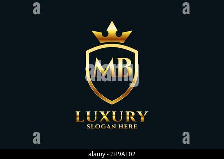 MB elegant luxury monogram logo or badge template with scrolls and royal crown - perfect for luxurious branding projects Stock Vector