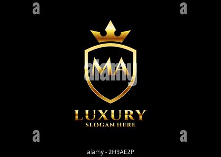 MA elegant luxury monogram logo or badge template with scrolls and royal crown - perfect for luxurious branding projects Stock Vector