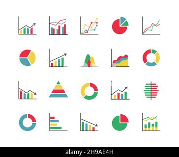 Business statistics colorful icon set. Stock Vector