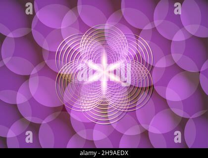 Seed of life symbol Sacred Geometry. Gold Logo icon  Geometric mystic mandala of alchemy esoteric Flower of Life. Interlaced gold circles, vector Stock Vector