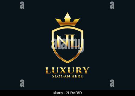 NL elegant luxury monogram logo or badge template with scrolls and royal crown - perfect for luxurious branding projects Stock Vector