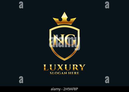 NG elegant luxury monogram logo or badge template with scrolls and royal crown - perfect for luxurious branding projects Stock Vector