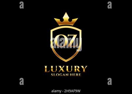 OZ elegant luxury monogram logo or badge template with scrolls and royal crown - perfect for luxurious branding projects Stock Vector