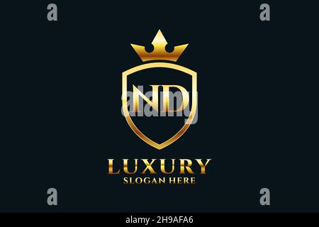 ND elegant luxury monogram logo or badge template with scrolls and royal crown - perfect for luxurious branding projects Stock Vector