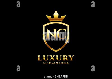 NC elegant luxury monogram logo or badge template with scrolls and royal crown - perfect for luxurious branding projects Stock Vector