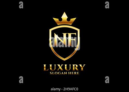 NF elegant luxury monogram logo or badge template with scrolls and royal crown - perfect for luxurious branding projects Stock Vector