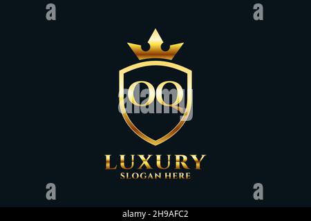 OQ elegant luxury monogram logo or badge template with scrolls and royal crown - perfect for luxurious branding projects Stock Vector