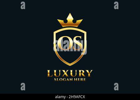 OS elegant luxury monogram logo or badge template with scrolls and royal crown - perfect for luxurious branding projects Stock Vector
