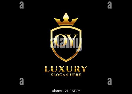 OY elegant luxury monogram logo or badge template with scrolls and royal crown - perfect for luxurious branding projects Stock Vector