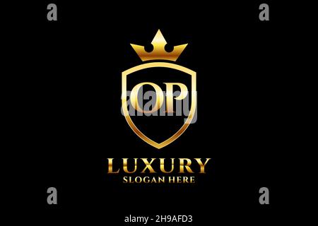 OP elegant luxury monogram logo or badge template with scrolls and royal crown - perfect for luxurious branding projects Stock Vector