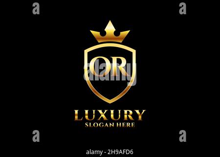 OR elegant luxury monogram logo or badge template with scrolls and royal crown - perfect for luxurious branding projects Stock Vector