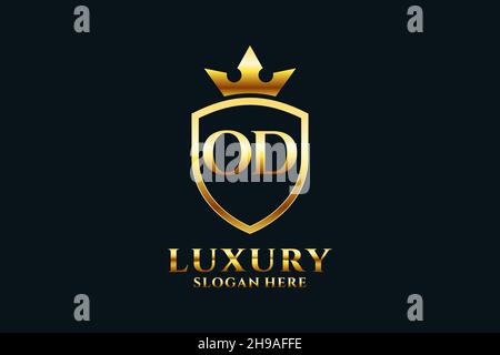 OD elegant luxury monogram logo or badge template with scrolls and royal crown - perfect for luxurious branding projects Stock Vector