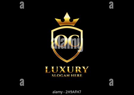 OC elegant luxury monogram logo or badge template with scrolls and royal crown - perfect for luxurious branding projects Stock Vector