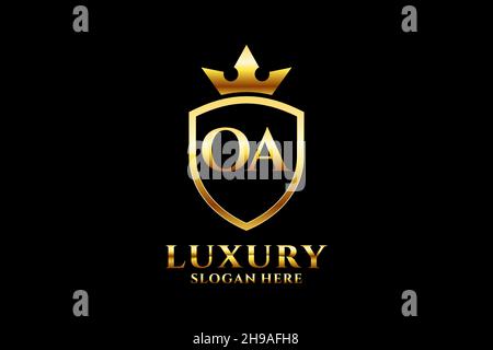 OA elegant luxury monogram logo or badge template with scrolls and royal crown - perfect for luxurious branding projects Stock Vector
