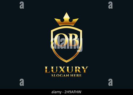 OB elegant luxury monogram logo or badge template with scrolls and royal crown - perfect for luxurious branding projects Stock Vector