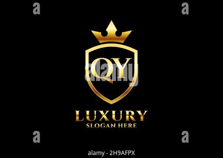 QY elegant luxury monogram logo or badge template with scrolls and royal crown - perfect for luxurious branding projects Stock Vector