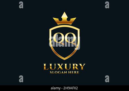 QQ elegant luxury monogram logo or badge template with scrolls and royal crown - perfect for luxurious branding projects Stock Vector