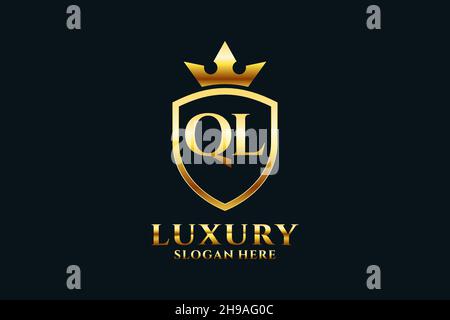 QL elegant luxury monogram logo or badge template with scrolls and royal crown - perfect for luxurious branding projects Stock Vector