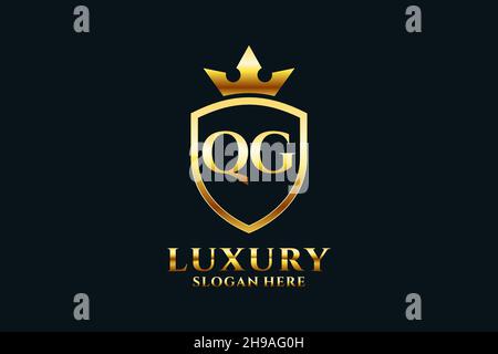 QG elegant luxury monogram logo or badge template with scrolls and royal crown - perfect for luxurious branding projects Stock Vector