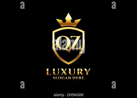 QZ elegant luxury monogram logo or badge template with scrolls and royal crown - perfect for luxurious branding projects Stock Vector