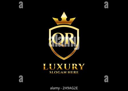 QR elegant luxury monogram logo or badge template with scrolls and royal crown - perfect for luxurious branding projects Stock Vector