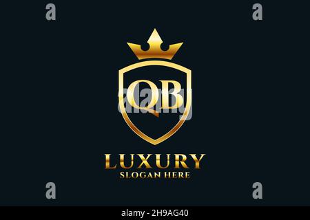 QB elegant luxury monogram logo or badge template with scrolls and royal crown - perfect for luxurious branding projects Stock Vector