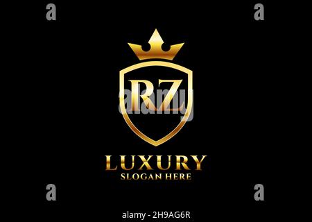 RZ elegant luxury monogram logo or badge template with scrolls and royal crown - perfect for luxurious branding projects Stock Vector