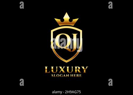QJ elegant luxury monogram logo or badge template with scrolls and royal crown - perfect for luxurious branding projects Stock Vector