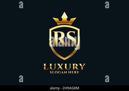 RS elegant luxury monogram logo or badge template with scrolls and royal crown - perfect for luxurious branding projects Stock Vector