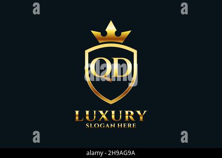 QD elegant luxury monogram logo or badge template with scrolls and royal crown - perfect for luxurious branding projects Stock Vector