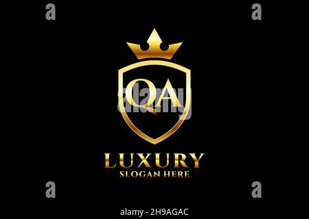 QA elegant luxury monogram logo or badge template with scrolls and royal crown - perfect for luxurious branding projects Stock Vector
