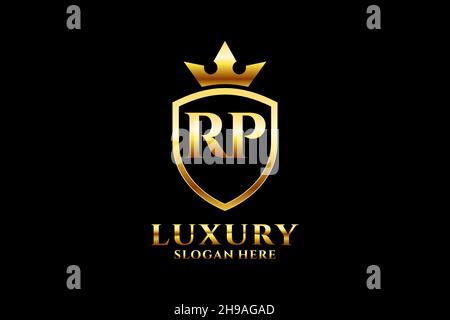 RP elegant luxury monogram logo or badge template with scrolls and royal crown - perfect for luxurious branding projects Stock Vector
