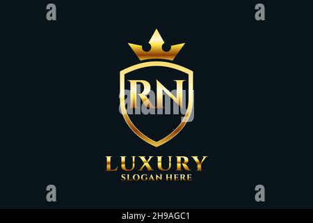 RN elegant luxury monogram logo or badge template with scrolls and royal crown - perfect for luxurious branding projects Stock Vector