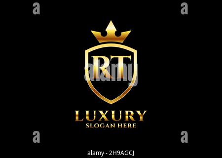 RT elegant luxury monogram logo or badge template with scrolls and royal crown - perfect for luxurious branding projects Stock Vector