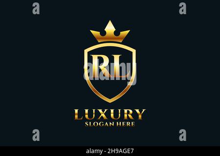 RL elegant luxury monogram logo or badge template with scrolls and royal crown - perfect for luxurious branding projects Stock Vector