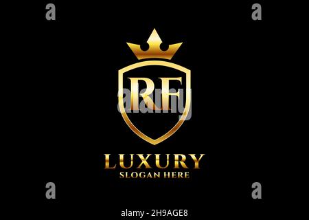 RF elegant luxury monogram logo or badge template with scrolls and royal crown - perfect for luxurious branding projects Stock Vector