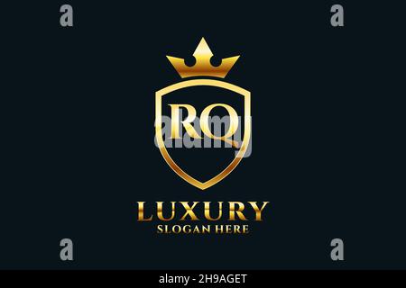 RQ elegant luxury monogram logo or badge template with scrolls and royal crown - perfect for luxurious branding projects Stock Vector