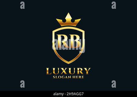 RB elegant luxury monogram logo or badge template with scrolls and royal crown - perfect for luxurious branding projects Stock Vector