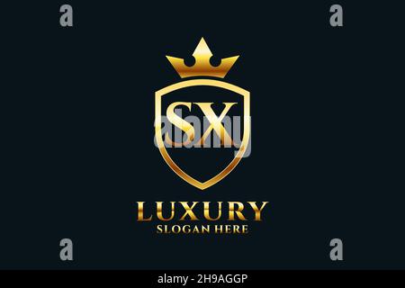 SX elegant luxury monogram logo or badge template with scrolls and royal crown - perfect for luxurious branding projects Stock Vector