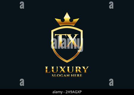 TX elegant luxury monogram logo or badge template with scrolls and royal crown - perfect for luxurious branding projects Stock Vector