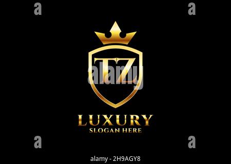 TZ elegant luxury monogram logo or badge template with scrolls and royal crown - perfect for luxurious branding projects Stock Vector
