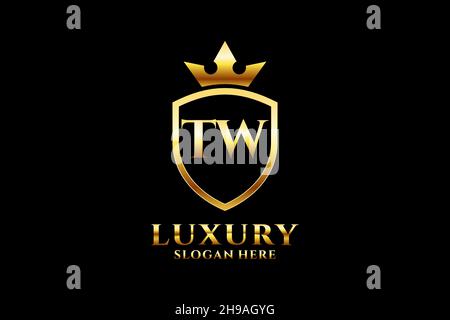 TW elegant luxury monogram logo or badge template with scrolls and royal crown - perfect for luxurious branding projects Stock Vector