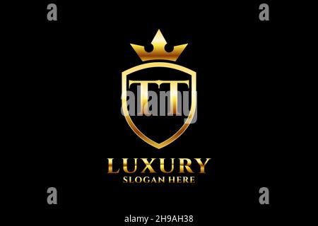 TT elegant luxury monogram logo or badge template with scrolls and royal crown - perfect for luxurious branding projects Stock Vector