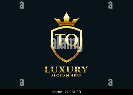 TQ elegant luxury monogram logo or badge template with scrolls and royal crown - perfect for luxurious branding projects Stock Vector